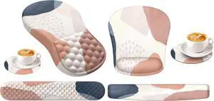 HAOCOO Ergonomic Mouse Pad with Wrist Rest and Keyboard Wrist Rest, 6 PCS Computer Carpal Tunnel Mouse Pads for Desk with Coaster Set, Memory Foam Keyboard Wrist Support for Home Office, Boho Pink Nav