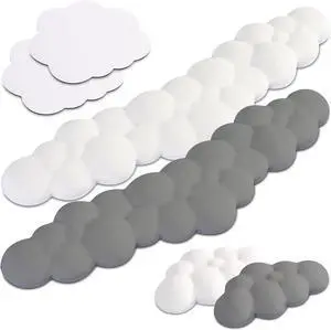 Qloud Cloud Wrist Rest Set - White and Gray Modern Whimsical Keyboard and Mouse Wrist Rests with Non-Slip Memory Foam