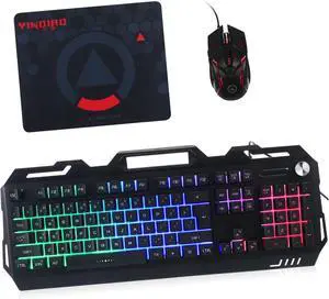 jojofuny RGB Keyboard and Mouse Set Metal Gaming Keyboard Mouse Pad High Performance for Gamers