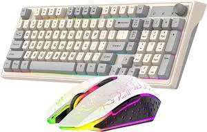 Dual-Mode Wirreless Keyboard and Mouse 2.4G Dual BIIuetuoth Keyboard RGB Gaming Keyboard Mouse Kit Mechanical Feel Keyboard Replacement for OEM