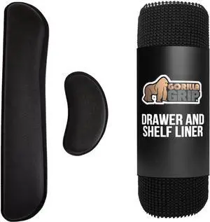 Gorilla Grip Gel Memory Foam Wrist Rest for Computer Keyboard and Drawer and Shelf Liner, Wrist Rest Includes Mousepad Rest, Shelf Liner Size 17.5 in x 20 FT, Strong Grip, Both in Black, 2 Item Bundle