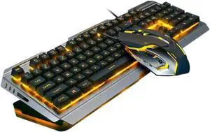 HOMSFOU USB Backlit Ergonomic Mechanical Keyboard and Mouse Set Led Gaming Keyboard Mouse Tungsten