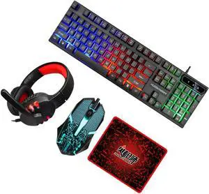 Tofficu Computer Keyboard Mouse Headset USB Keyboard Mouse Ergonomic RGB Gaming Accessories