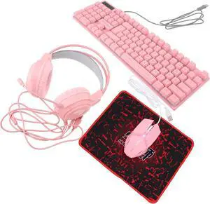 POPETPOP RGB Led Keyboard Mouse Set Ergonomic Design Wireless Headset USB Gaming Accessory Mousepad