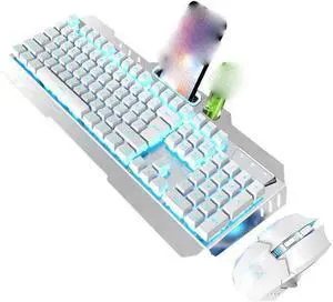 Gaming Keyboard and Mouse Combo,LED Rainbow Backlit USB Wired Computer Keyboard 104 Key,Spill-Resistant Design,Ergonomic Wrist Rest Keyboard Mouse Set for Windows PC Gamer. (Color : A)