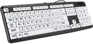 Elderly Keyboard, 104 Keys Layout Keyboard Large Font Print USB Wired Keyboard Standard Full Size Computer Keyboard for Old People