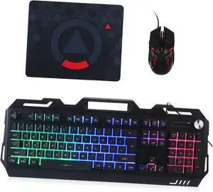 Operitacx Metal Mechanical Gaming Keyboard and Mouse with Pad Wired Combo with Scratch-Resistant Panel Ergonomic Design for Gaming and Office Use