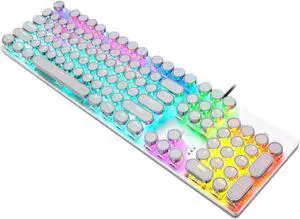 Gaming Keyboard, LED Rainbow Backlit, Ergonomic Full Size Keyboard with 7 Color Changing Multimedia Keys, for Computer, Desktop, Laptop (Color : A)