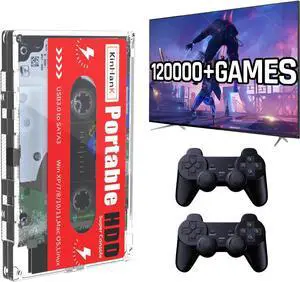 Kinhank 2T HDD Portable External Game Hard Drive Built-in 120,000+ Games, Batocera 33 System Compatible with 70+ Classic Emulators, Support for Windows/Laptop/PC/Mac, 2 Wireless Controllers