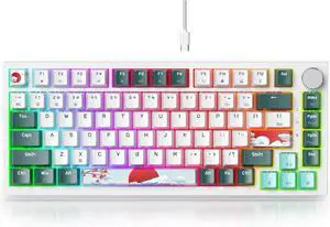 Fogruaden Wired 75% Percent Hot Swappable Mechanical Keyboard, Red Switch, TKL Mechanical Keyboard, Gasket Mount, RGB Backlit Compact Gaming Keyboard with Volume Knob(Forest)