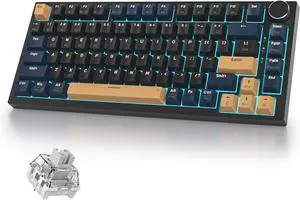 400PRO 75% Wireless Black Blue Gaming Keyboard, Gasket Hot Swappable RGB Mechanical Keyboard, Bluetooth/2.4GHz/USB-C Thocky Keyboard with Pre-lubed Cream Grey Switches (82 Black Blue-B)