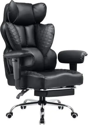 COMHOMA Big and Tall Office Chair 400LBS Wide Ergonomic Gaming Chair with Deluxe Embossing Designed Leather with Foot Rest,150°Reclining Adjustable Armrests Pocket Spring Back Support and Pillow