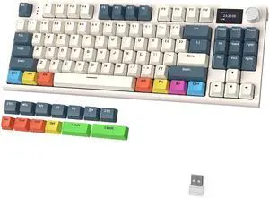 ATTACK SHARK K86 Wireless Mechanical Keyboard with 1.2" TFT Color Display & CNC Knob,Hot Swappable RGB Backlit,2.4GHz/BT/Wired Modes,Customizable Blue Whale Switch,PBT Keycaps for WIN/MAC (Blue White)