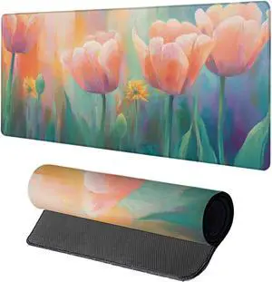 Flower Mouse Pad, Gaming Mouse Pad 48x24in, Desk Mat with Stitched Edges, Large Mousepad Waterproof, Gaming Accessories Keyboard Mat, Office Desk Accessories, for Gamer Computer Office, Pink U-4859