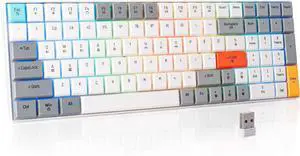 K99 Mechanical Keyboard, Low Profile Wireless Keyboard, Supports Bluetooth 5.0, 2.4G and USB Wired Connection, Compatible with Windows and Mac OS Systems, Red Switch - White