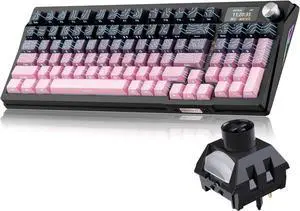 KUTETHY Wireless Mechanical Keyboard,Smart Display & Knob,Tri-Mode BT5.0/2.4GHz/USB-C,Hot Swappable Pre-lubed Kailh Linear Switches,Contour keycaps,RGB Backlit Gaming Keyboard (Blackberry Contours)