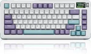 C75Pro TKL Gaming Keyboard,Hot Swap Gasket-Mounted Wireless Bluetooth 5.0/2.4G Type-C Wired Custom RGB Mechanical Keyboard with Screen&Knob for PC/Mac Gamer (Purple-White)