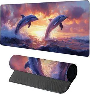 Dolphin Gaming Mouse Pad, Mouse Pad 48x24in, Large Desk Mat with Non-Slip Rubber Base, Office Desk Accessories, Large Extended Gaming Keyboard Mat, Big Mousepad for Computer Gamer Office, Purple 6-105
