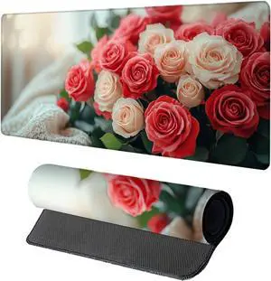 Flower Mouse Pad, Gaming Mouse Pad 48x24in, Desk Mat with Stitched Edges, Large Mousepad Waterproof, Gaming Accessories Keyboard Mat, Office Desk Accessories, for Gamer Computer Office, Pink J-4598