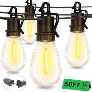 50FT Outdoor String Lights with 25 Shatterproof S14 Vintage Edison Bulbs E12 Sockets,2700K Dimmable Outdoor Lights,IP55 Waterproof LED String Lights for Outside, Patio, Garden, Backyard,Bistro