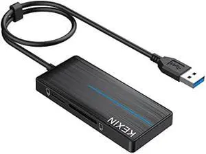KEXIN USB Hub 3.0 Ultra Slim USB Splitter 3 Multipot Adapter with Card Reader 2ft Cable Extender Hub for HDD, Keybord, Surface Pro (USB A Port)