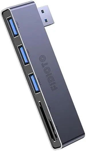 Fidioto USB A Hub, Left Model 5-in-1 Network-Hubs with 1 USB3.0 &2 USB2.0 & Micro SD/TF Card Reader, Compatible for Laptop MacBook, Chromebook, Dell, HP, Samsung, Keyboard, Mouse Etc.
