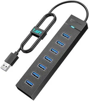 7 Ports USB Hub 3.0, SAN ZANG MASTER USB 3.0 Hub, 5Gbps HighSpeed Data USB Extender for Laptop, USB Flash Drive, Mobile HDD, Printer, Camera, Keyboard, Mouse, Windows/XPS (1.6FT)50cm