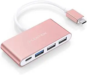 LENTION 4-in-1 USB-C Hub with Type C, USB 3.0, USB 2.0 for 2024-2016 MacBook Pro (M1-M4), iPhone 16-15 New Mac Air/Surface, ChromeBook, More, Multiport Charging & Connecting Adapter (C13, Rose Gold)