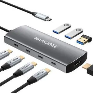 VANGREE USB C Hub, 3 USB 3.2 Gen 2 Ports with 10Gbps, 4K@60Hz HDMI, 100W Power Delivery, 3 USB-A 3.0 Ports, USB C Splitter Multiport Adapter Extender for MacBook Pro/Air, iPad Pro, Mac mini and More