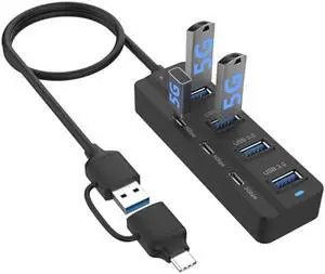 USB C Hub, 5Gbps 7 Ports USB 3.0, USB Hub with USB C Long Cable USB Splitter Multiport Adapter Compatible with Thunderbolt3/4,MacBook, iMac, Surface Pro