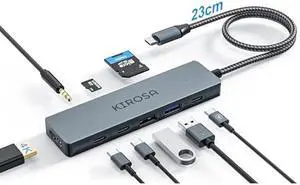 9IN1 USB C Hub Multiport Adapter for MacBook Pro Air: KIROSA USB C to 4K HDMI Hub Dongle with 100W PD USB3.0 - Portable USBC Hub Compatible with Laptops and Other Type C Devices