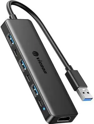 VIENON USB 3.0 to HDMI Adapter (7-in-1), USB 3.0 Hub with HDMI 1080P, USB C Data & Power Ports, Docking Station for Monitor, PC, Laptop, Desktop Support Windows 7/8/10 & Mac OS