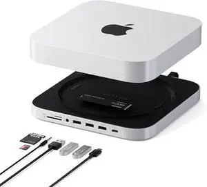 Satechi Mac mini Hub & Stand with SSD Enclosure for NVME/SATA M.2, Mac mini Dock with USB C 10Gbps, 3 USB A 5/10Gbps, 2.0 Audio Jack, for Mac Studio, Mac mini M2/M1 (Not Compatible with M4) - Silver