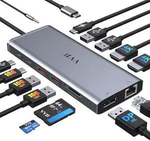 USB C Laptop Docking Station Dual Monitor HDMI for Dell/Lenovo/HP Laptop 14 in 1 USB C Hub Multiport Adapter Dongle Dock USB C to 2 HDMI 4K+DisplayPort+Ethernet+4USB+2USB C+100W PD Charger+SD/TF+Audio