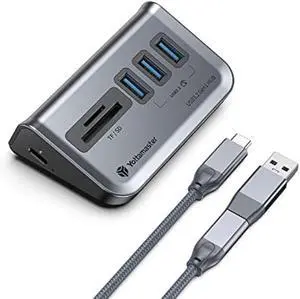 Yottamaster USB Hub with SD Card Reader, Triangle Desktop USB3.0 Hub with 3 USB A 3.0 Ports, TF & SD Card Reader with 1.64ft Cable for PC, Laptop (Not Support Charging)