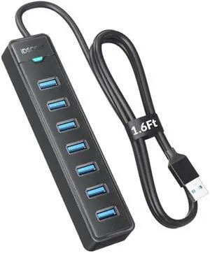 7 Ports USB Hub 3.0 - iDsonix USB 3.0 Hub 5Gbps Splitter Multiport Adapter, USB Hub Extender for PC, Laptop, Flash Drive, Mobile HDD, Windows/XPS, 1.64Ft50cm