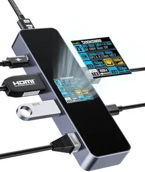 DOCKCASE Visual Smart USB C Hub (6-in-1) with HDMI Port 4K@60Hz, Gigabit Ethernet, USB-C and 2 USB-A 5Gbps Data Ports, 100w PD Power Delivery, for MacBook Air, MacBook Pro, XPS, and More