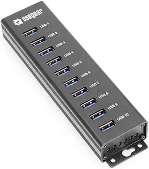 USBGear 10-Port USB 3.2 Gen 1 Mountable Charging and SuperSpeed Data Hub with 5V/4A Power Adapter and USB Type-A to Type-B Cable Up to 900mA per Port Charging Function Wall and Surface Mounting