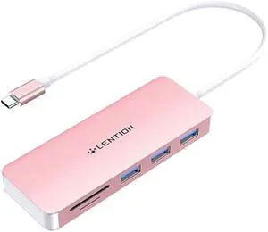 LENTION USB C Hub, 5-in-1 USBC Multiport Adapter with 3 x Powered USB 3.0 Ports 5Gbps, SD/TF Card Reader, for MacBook Pro/Air, iPad, Surface, iPhone 15 & More, Stable Driver 3.0, Rose Gold (CB-C15)