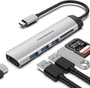 USB C Hub, 6 in 1 USB-C to HDMI Multiport Adapter with 4K HDMI, 3 USB 3.0 Ports and SD/TF Card Reader, USBC Dongle Splitter for MacBook Pro/Air, Laptops, PC, Desktop