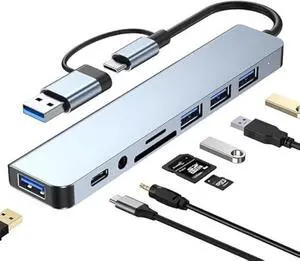 USB Hub of PC,USB C Hub 8 in 1 USB Extender with 4 USB Port 1 USBC USB 3.0 Hub TF/SD Card Reader 3.5mm Audio Output for MacBook Pro/iPad Pro/HP Aluminum USB Hub of PC,USB C Hub 8 in 1 USB Extender with 4 USB Port 1 USBC USB 3.0 Hub TF/SD Card Reader 3.5mm Audio Output for MacBook Pro/iPad Pro/HP Aluminum