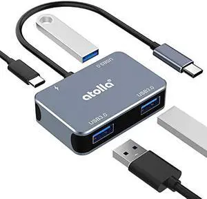 atolla USB C Hub  Aluminum 4-in-1 USB C Adapter with 3 USB 3.0 Ports & 60W Power Delivery Port for MacBook Pro/Air, iPad Pro, Chromebook, Dell and More