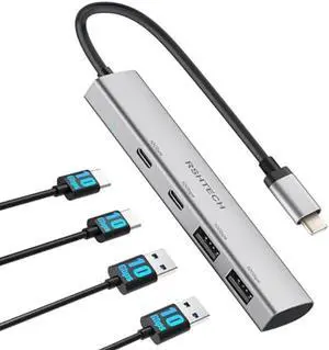 RSHTECH 4 Ports USB C 3.1/3.2 Gen 2 Hub 10Gbps with 2 USB-C and 2 USB-A Data Ports, Portable Aluminum USB Splitter for Laptop, MacBook Pro, and More Type C Devices, Gray, RSH-RX05
