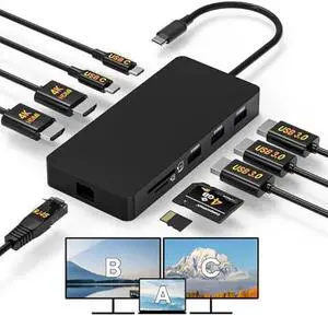 Laptop Docking Station Dual 4K HDTV Monitor, Fophmo USB C to 2 HDTV Splitter Extended Display, 1000Mbps LAN, USB A&C 3.0 Ports(10Gbps), SD/TF Card, 100W PD Charging, MacOS Only Mirrors Same Screen