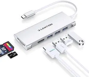 LENTION USB C Hub with 4K HDMI, 3 USB 3.0, SD/Micro SD 3.0 Card Reader, Compatible 2023-2016 MacBook Pro, New Mac Air/Surface, Chromebook, iPhone15 or More, Stable Driver Adapter (C34, Silver)