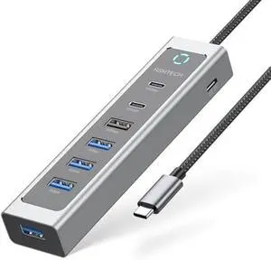RSHTECH 7-Port USB C Hub Splitter 10Gbps with 3 USB-3.2 (2C + 1A), 4 USB-3.0 Ports and 2ft Long Cable, Aluminum USB-C Hub Multiport Adapters for Laptop and More, RSH-T17C