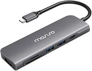 MOSISO USB-C Hub, 6in1 Type-C Multiport Adapter to 65W Power Charging, 2 USB 3.0 Ports, SD/TF Card Reader/4K HDMI Compatible with MacBook/Laptop Notebook/Tablet/More USB Type-C Devices, Space Gray