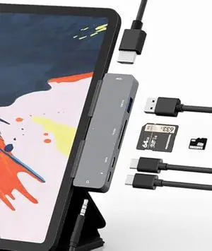 Adapter for iPad Pro USB C Hub M4 M2 M1/iPad Air 4/5/6/iPad Mini 6, 7in1 Adapter with 4K HDMI,3.5mm Jack,USB3.0,PD 100W,SD/TF,USB-C 3.0 Data,iPad Accessories