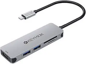 USB-C Hub HDMI 5 in 1, Keymox USB C Adapter with 2 x USB 3.0 Ports, 4K USB C to HDMI, SD/TF Cards Reader, USB C Multiport Adapter Compatible with MacBook Pro Air and Type C Windows Laptops, Grey
