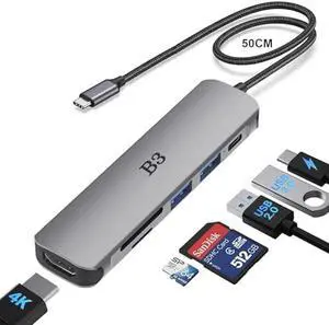 USB C Hub HDMI Adapter for MacBook Air Pro, 7 in 1 4K Dongle Multiport Converter with 50cm Cable, USB 3.0 5Gbps Data Transfer, 100W PD, SD/TF Card Slot, Digital AV Connector for Mac M1 M2 PC Laptop